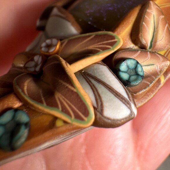 OOAK Handmade Leaf & Floral Polymer Clay Pendant Labradorite Artist signed - Picture 8 of 12